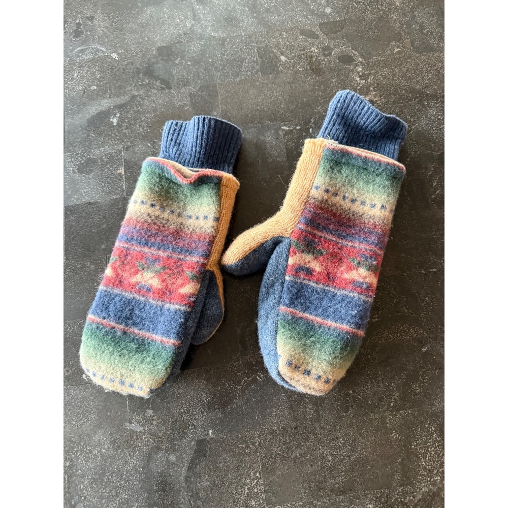 Handmade Up Cycled Mitten from recycle Wool Blend Sweaters Fair Isle Winter Chic